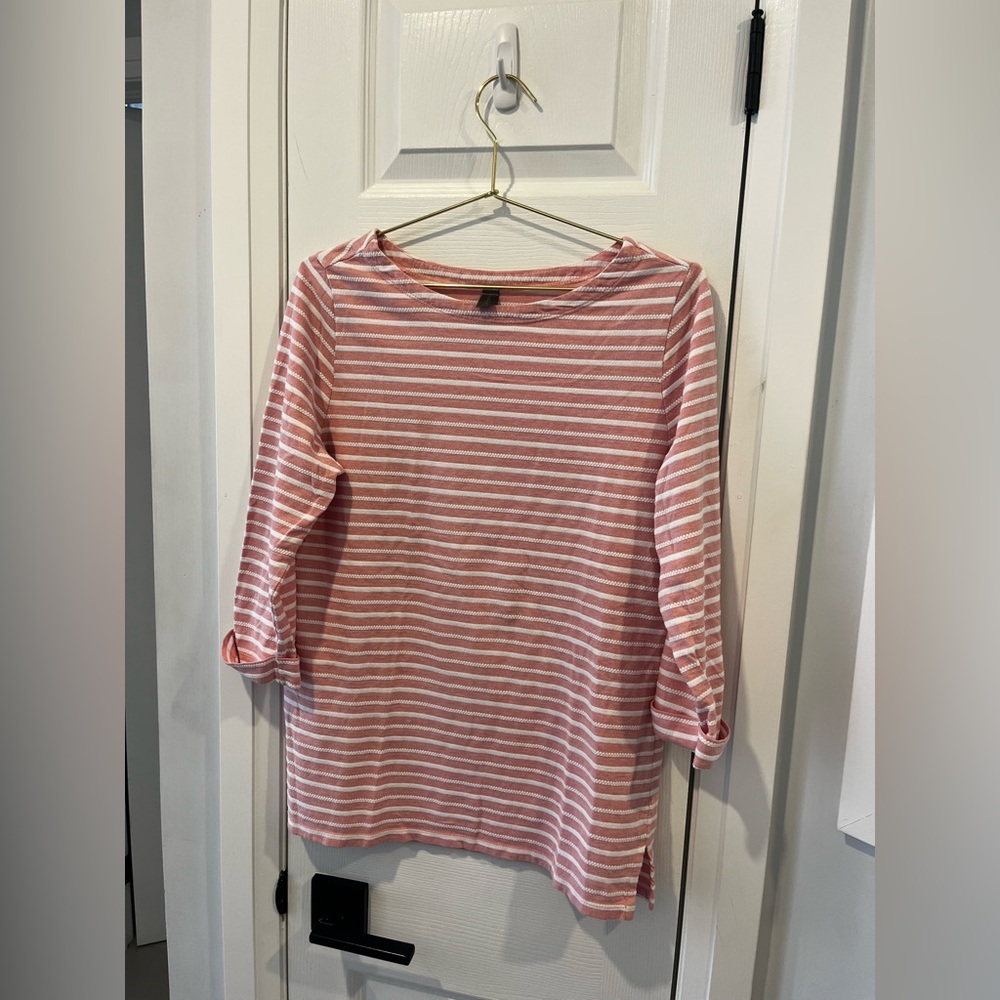 Denver Hayes Women‎ Large Cotton Blend Pink and White 3/4 Stripped Shirt